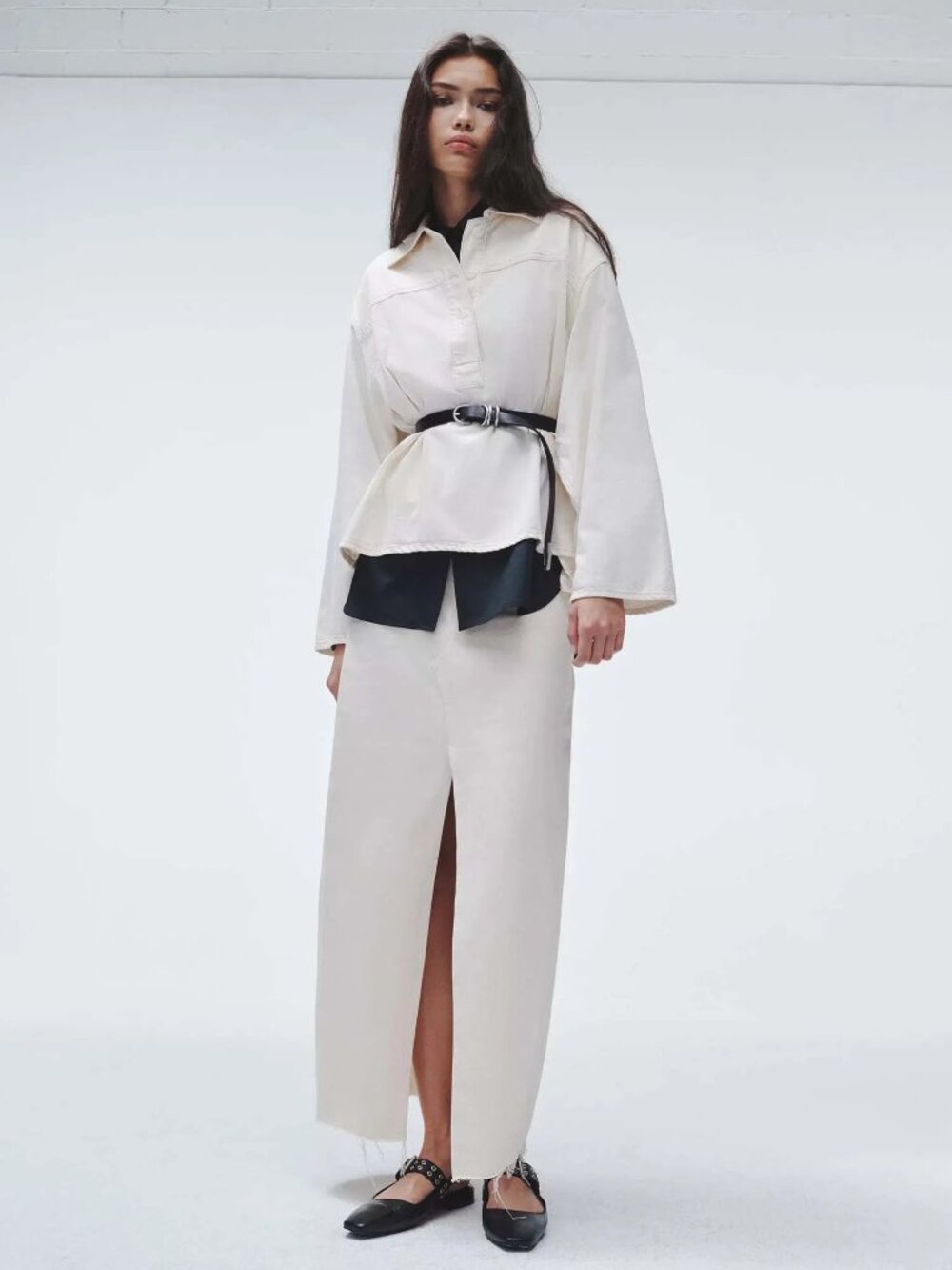 [NWT] Rag & Bone Avery Denim Maxi Skirt Ecru Off White - Sz 26